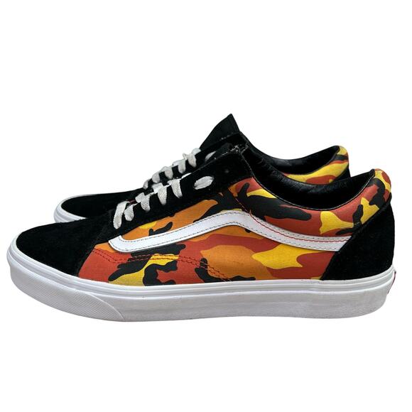 Vans Old Skool Pop Camo Sneakers Shoes 10.5 Men 12 Women Orange Black Suede Low